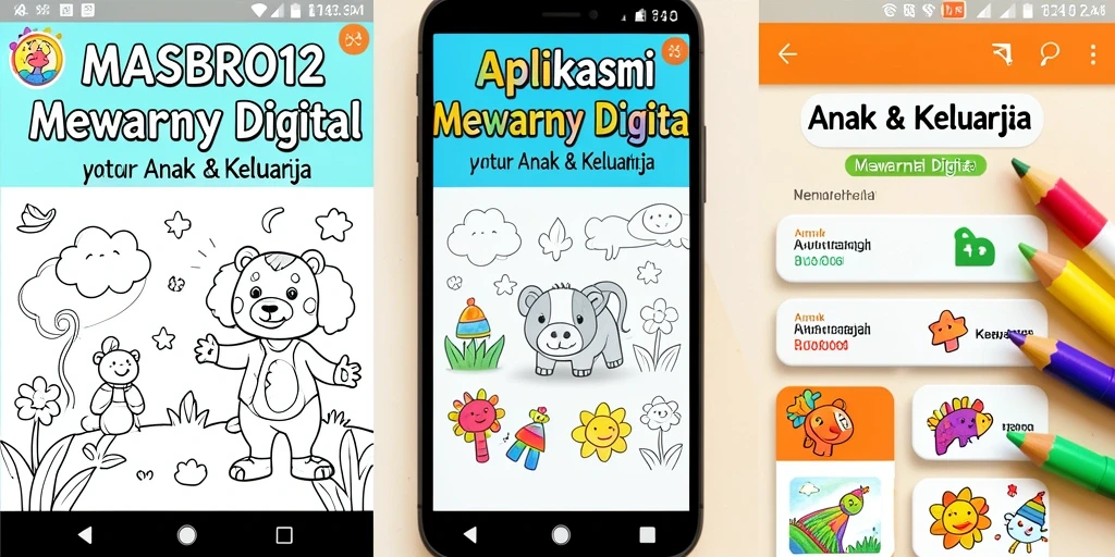 Antarmuka aplikasi MASBRO12 yang menarik untuk mewarnai digital.