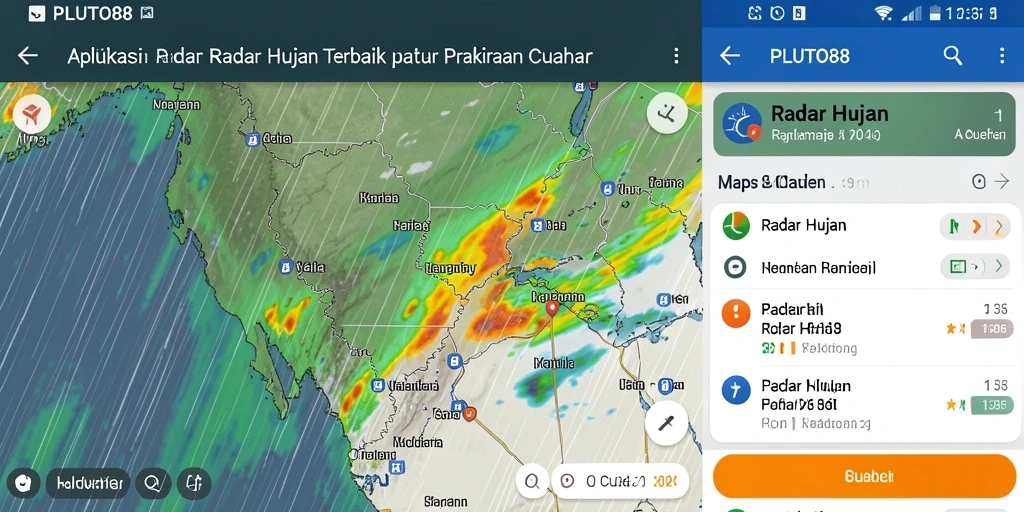 Antarmuka aplikasi PLUTO88 menampilkan peta radar hujan secara jelas.